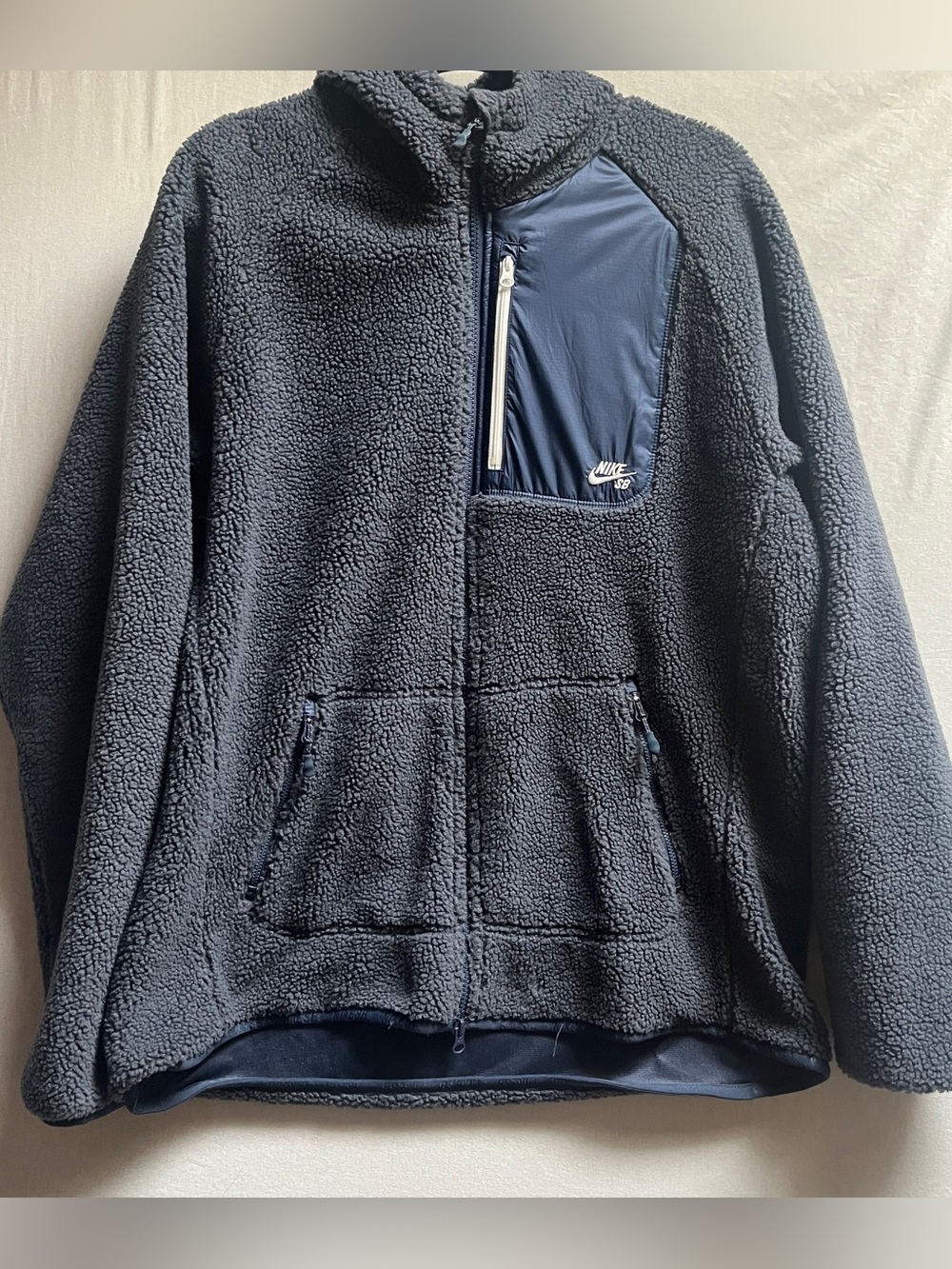 Nike Mens XL Navy Blue Sherpa Fleece Full Zip Skateboard Jacket